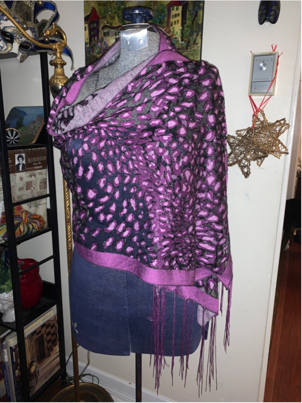Women's G Fashion Leopard Print Scarf One Size Purple Black